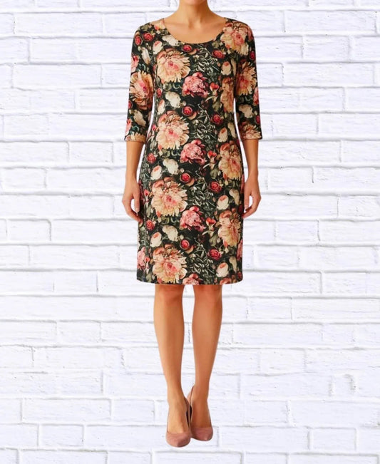 Vintage-Midi-Strickkleid mit Blumenmuster