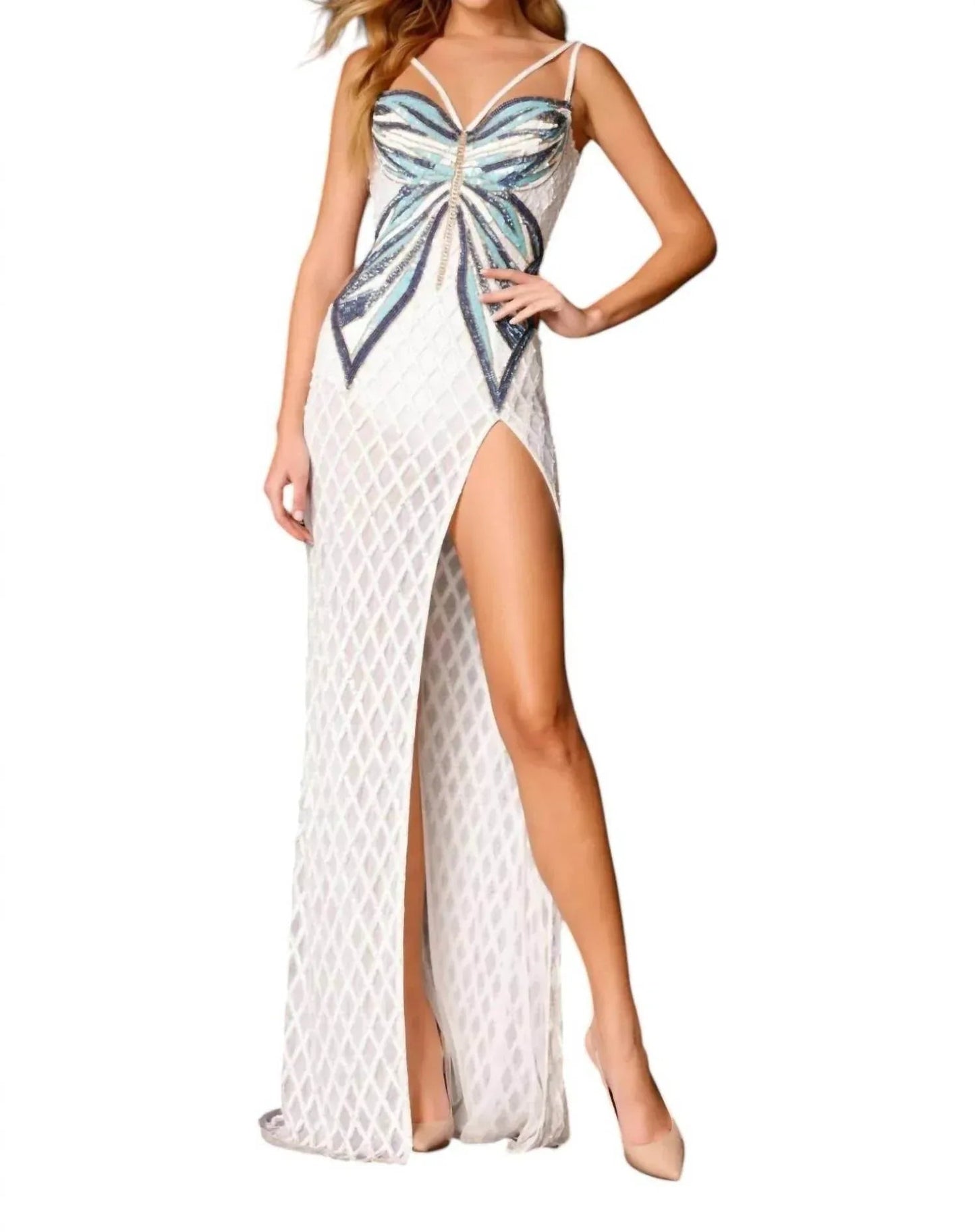 Sequin Butterfly Prom Dress