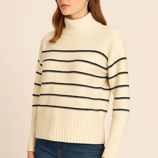 Gestreifter Rollkragenpullover mit kurzem Kragen