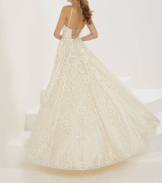 Floral Glitter Tulle A-line Gown