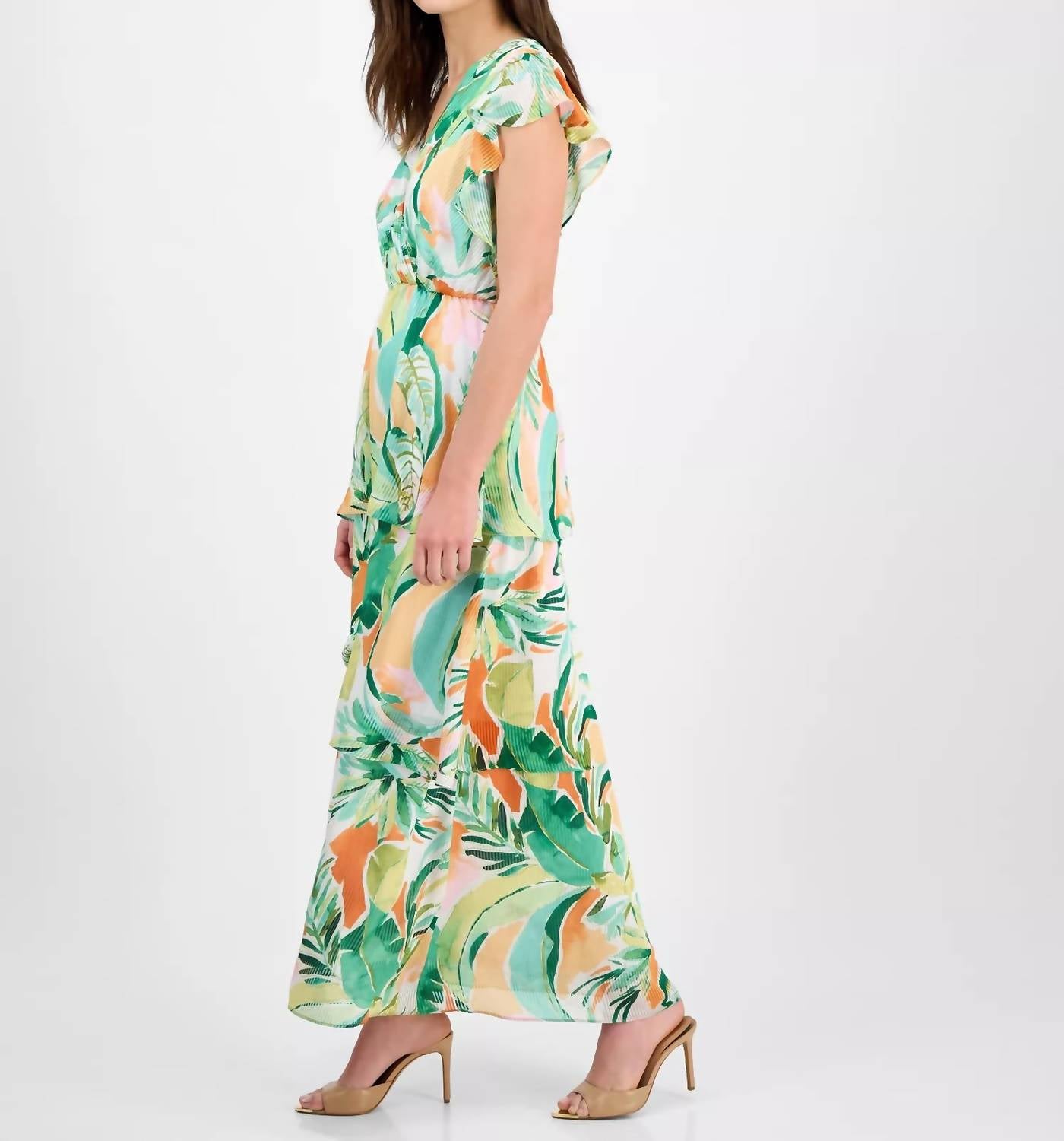 Printed Flutter-sleeve Dress