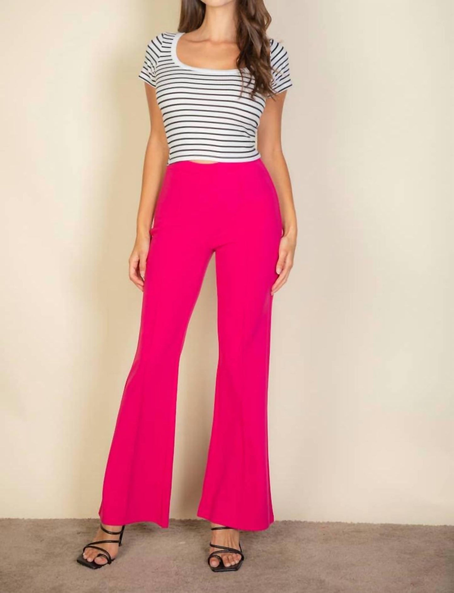 High Waist Stretch Crepe Flare Pants