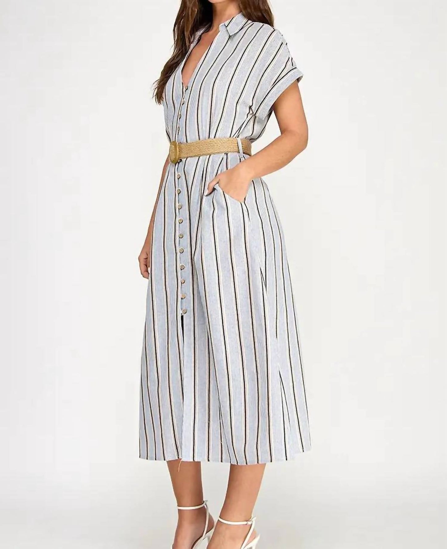 Geknöpftes Midikleid mit Gürtel