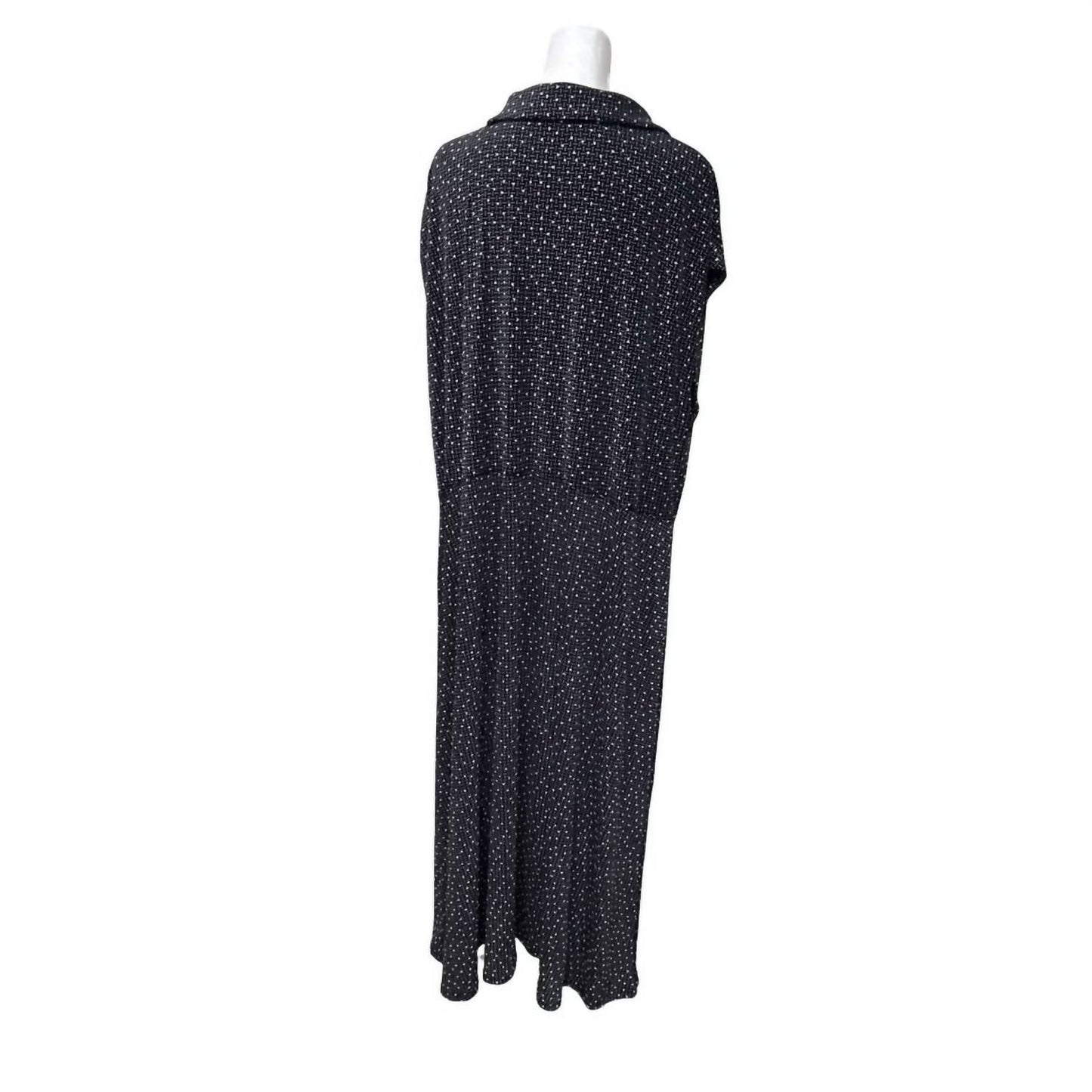 Ärmelloses Damen-Midikleid mit eckigem Punktmuster und Knopfleiste vorne