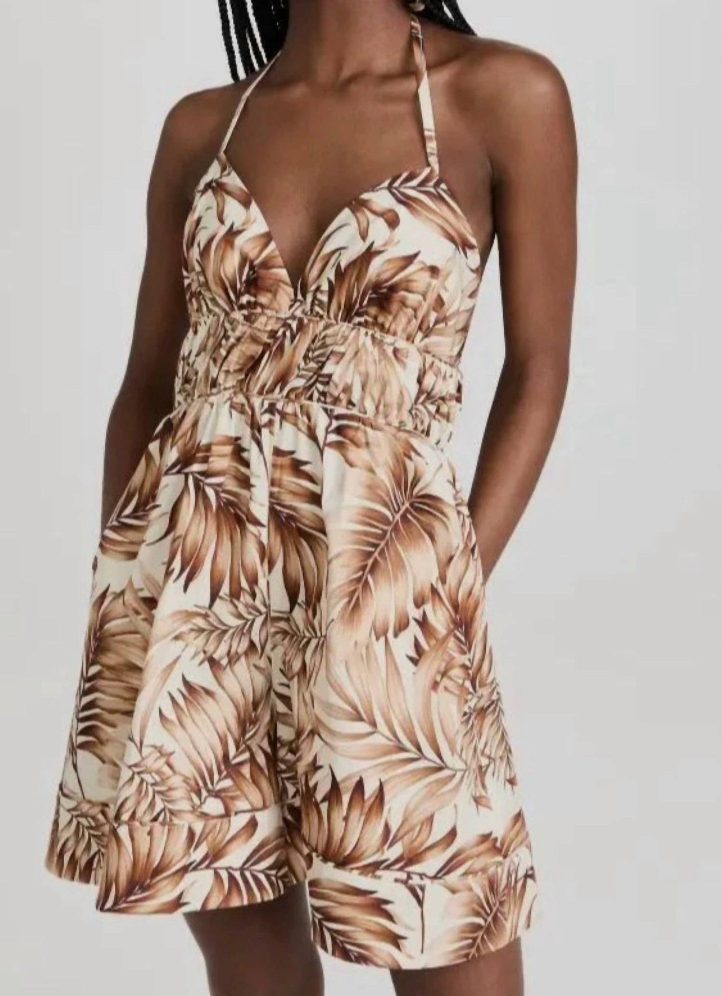 Karina Palm Print Halter Romper
