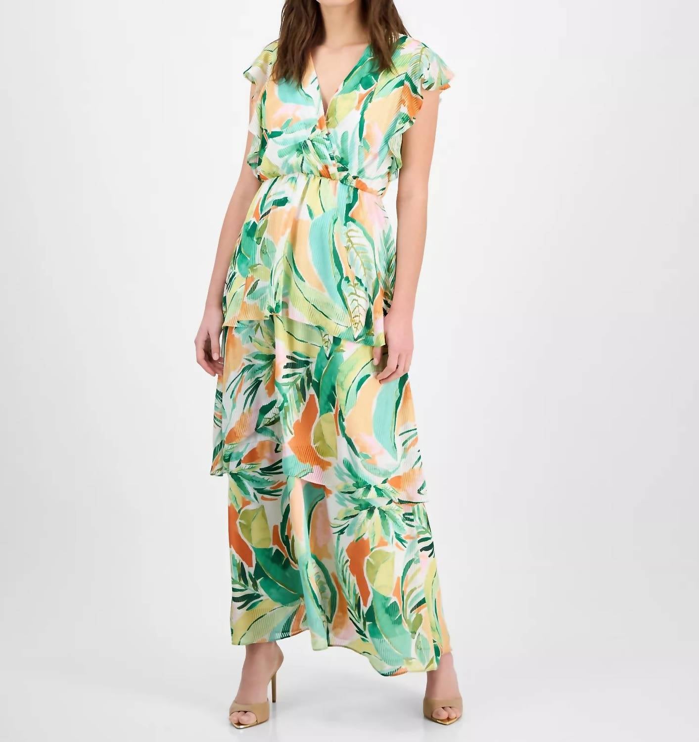 Printed Flutter-sleeve Dress