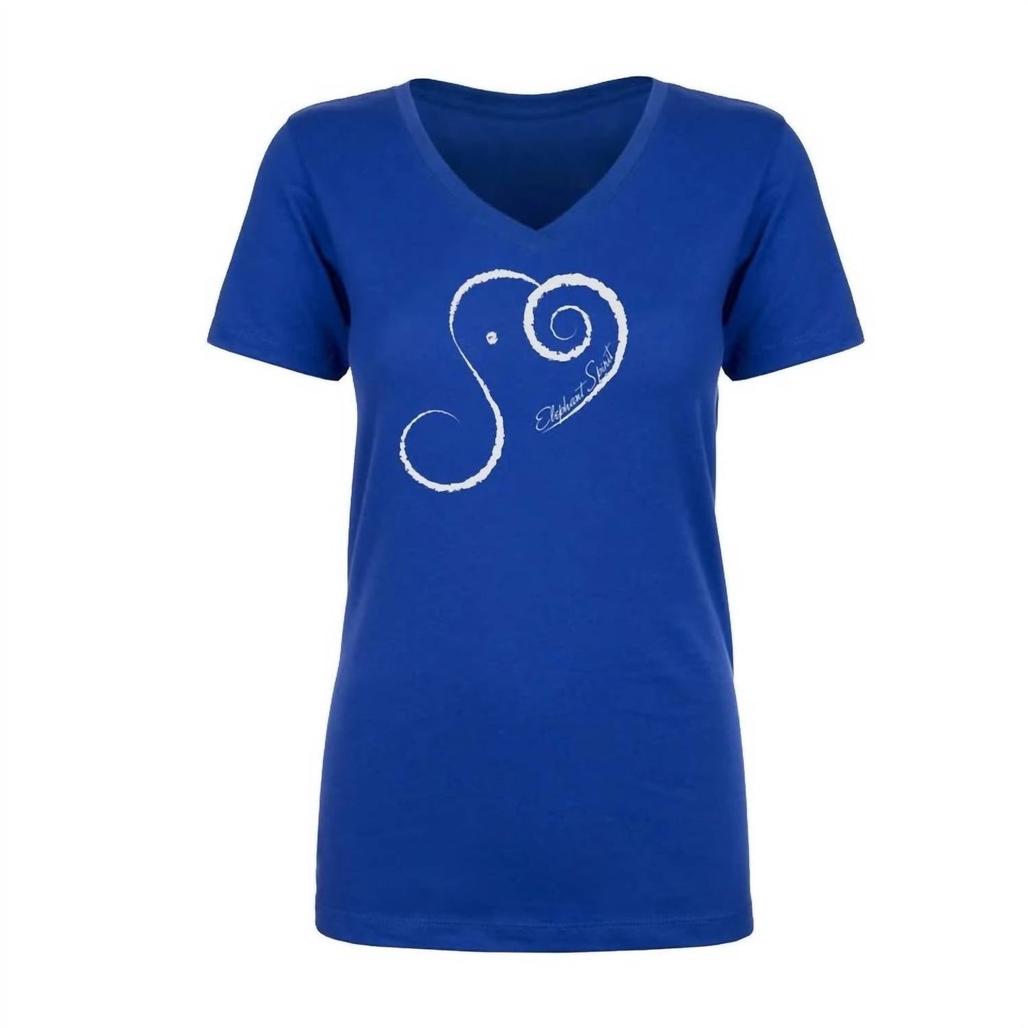 Damen T-Shirt mit V-Ausschnitt, kurzen Ärmeln und Elefanten-Spirit-Motiv, Baumwollmischung