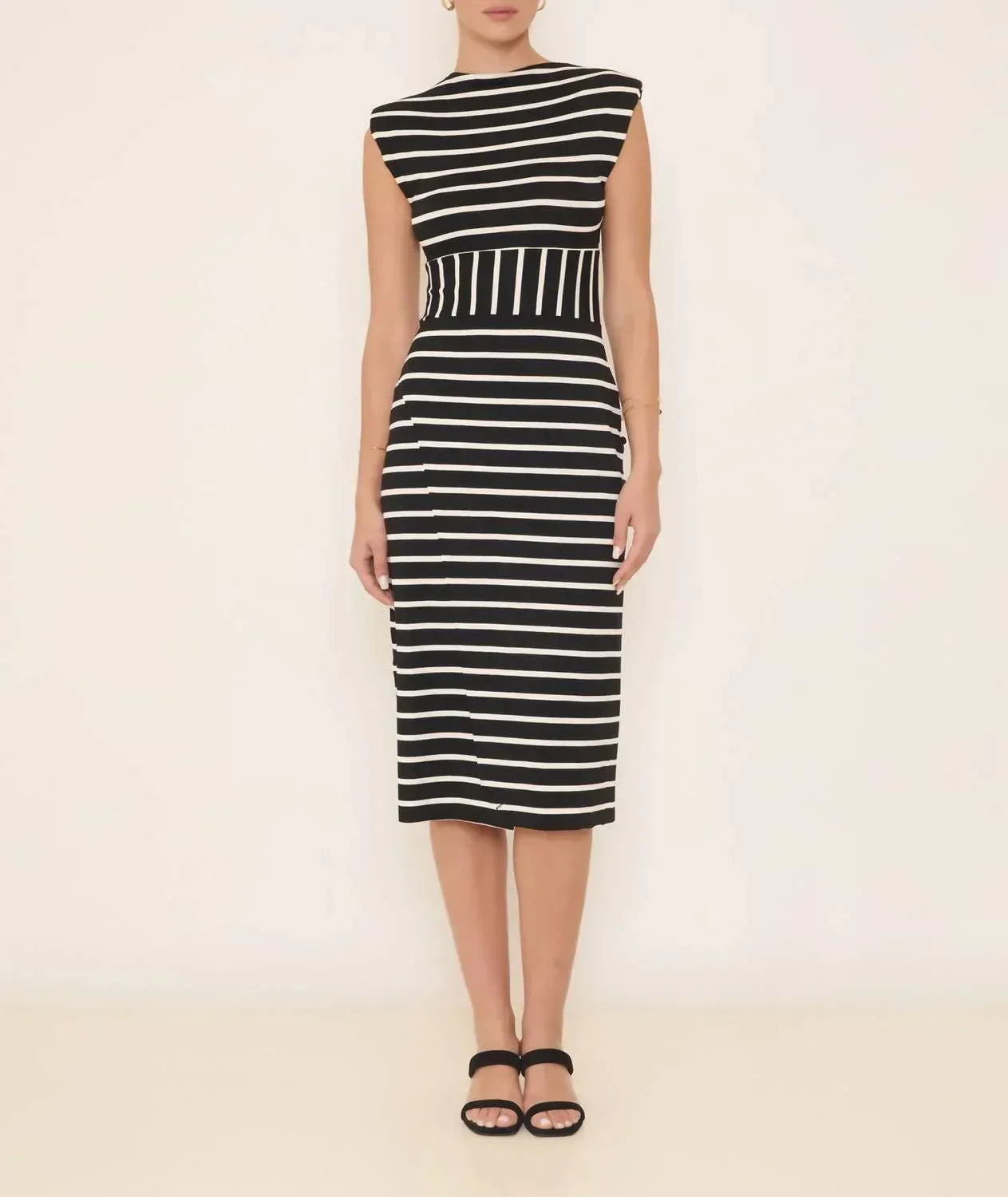Sea Anchor Striped Midi Dress With Fold Over Skirt