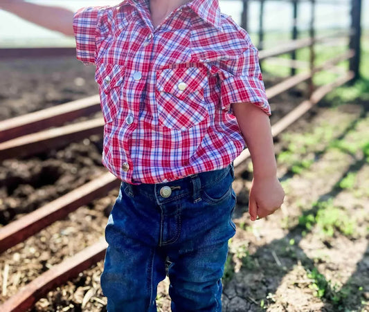 Boys Youth Plaid Pattern Metal Snap Shirt