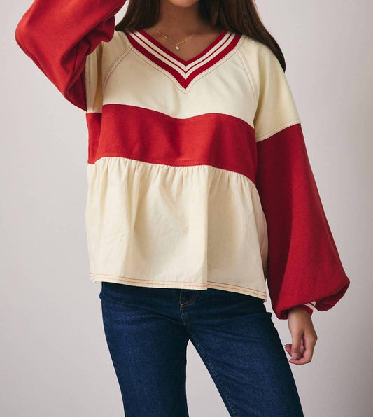 Colorblock V Neck Babydoll Top