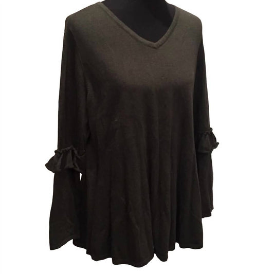 Women's Ruffled Elbow VNeck Long Sleeve Sweater