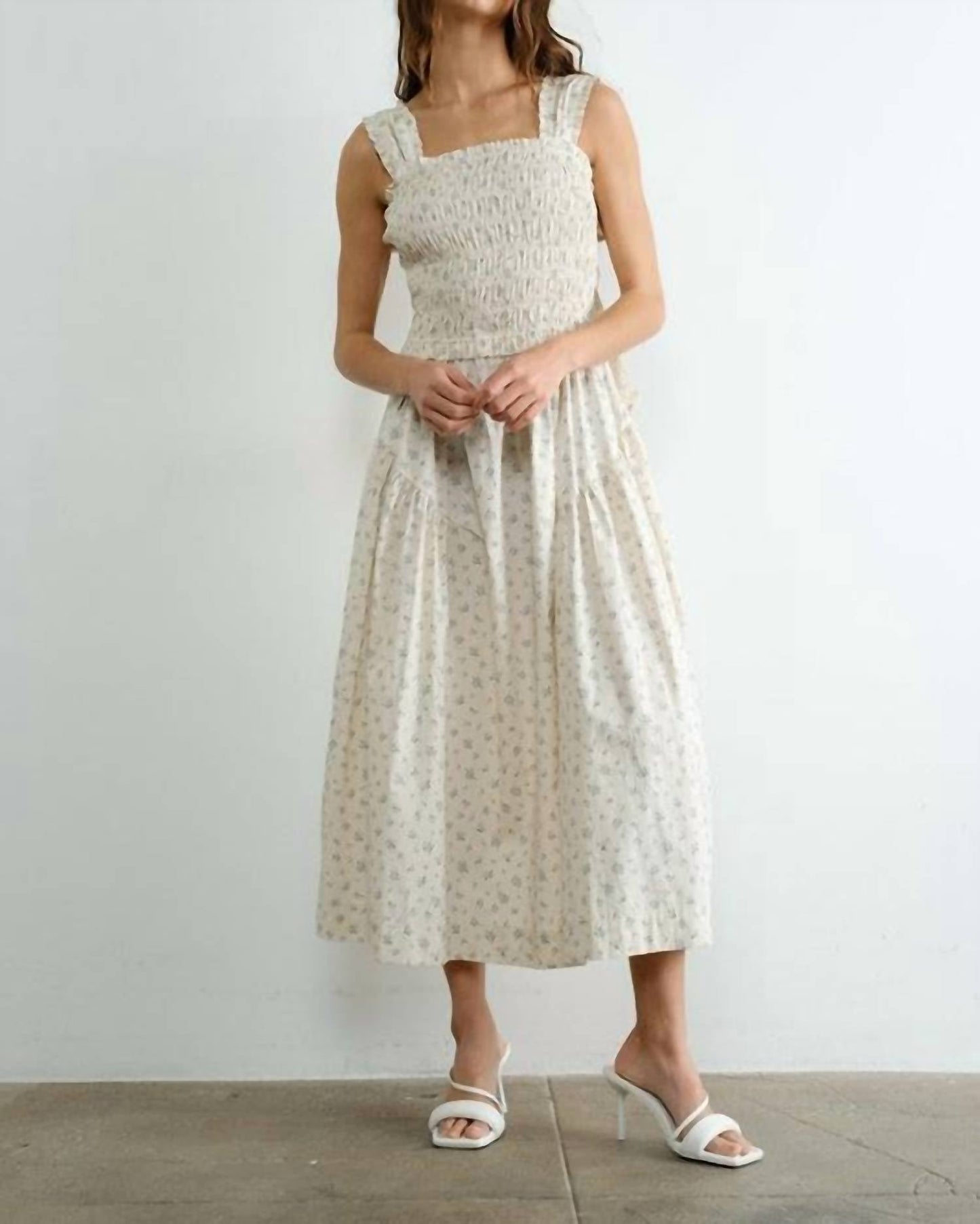 Margot Retro Bow Tie Back Smocked Midi Dress