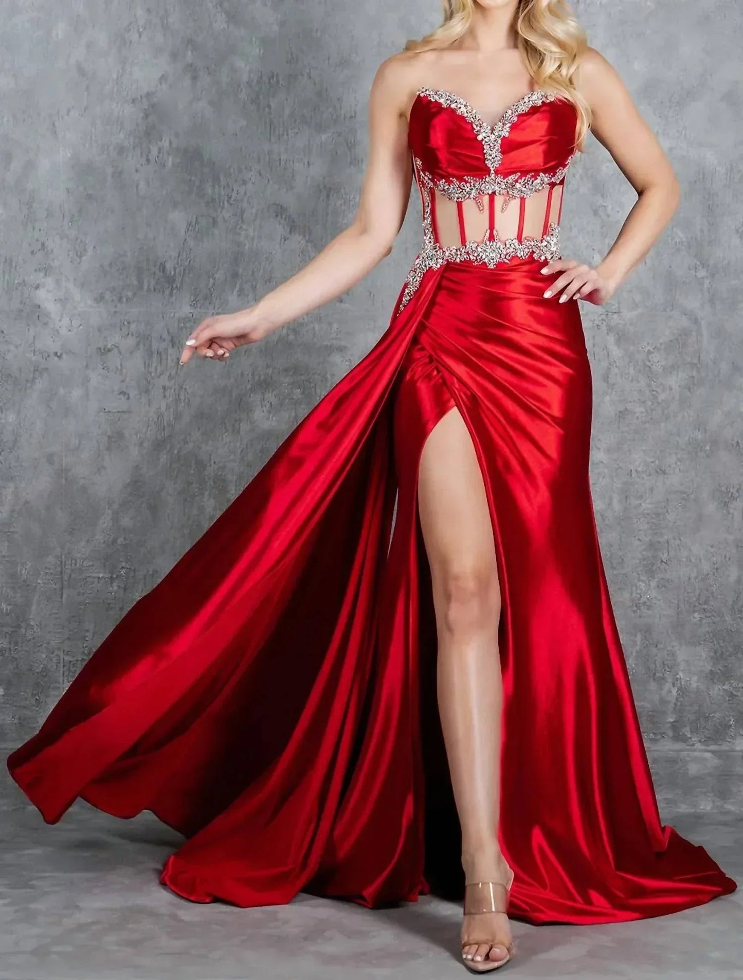 Long Prom Formal Fitted Slit Evening Dress