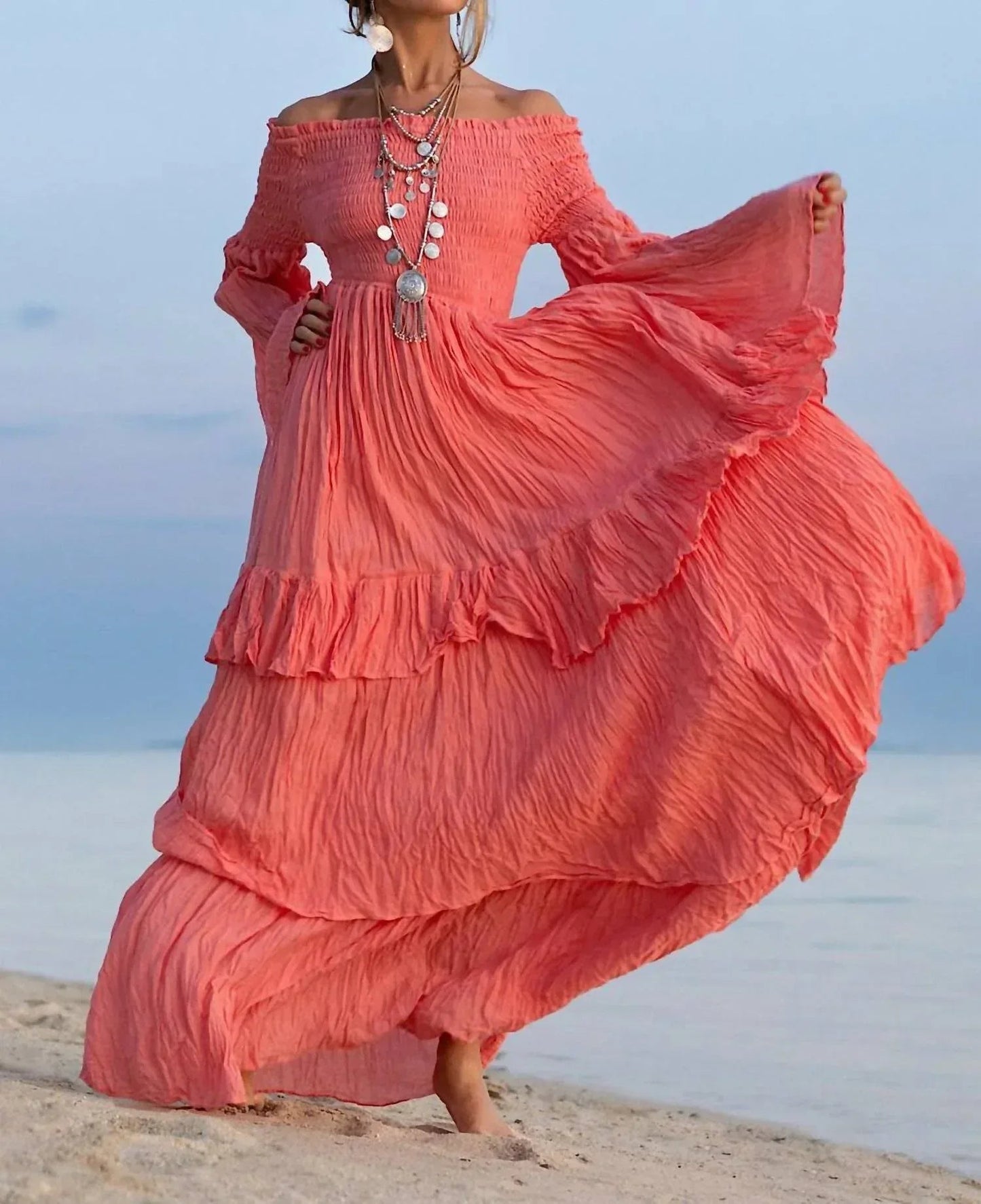 Damen-Maxikleid mit sexy Schultern