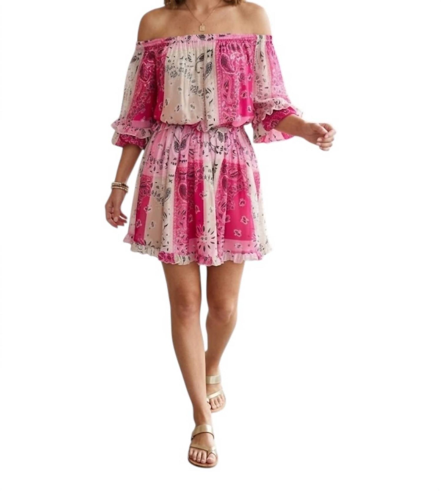 Mini-Kleid mit Bandana-Print und Carmen-Ausschnitt