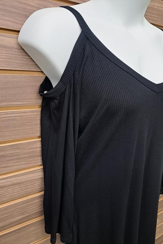 Women's 3/4 Sleeve Cold Shoulder Ribbed Top