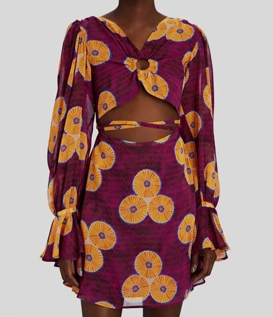 Amelie Printed Cut-out Mini A-line Dress