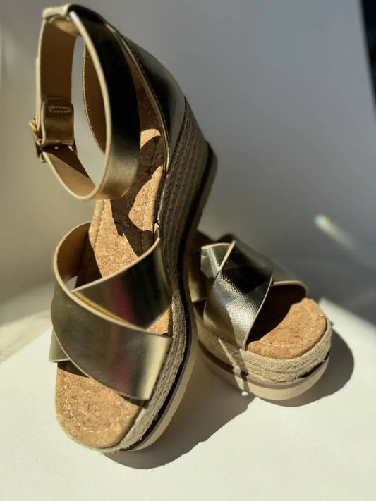 Women's Cross Band Cork Wedge