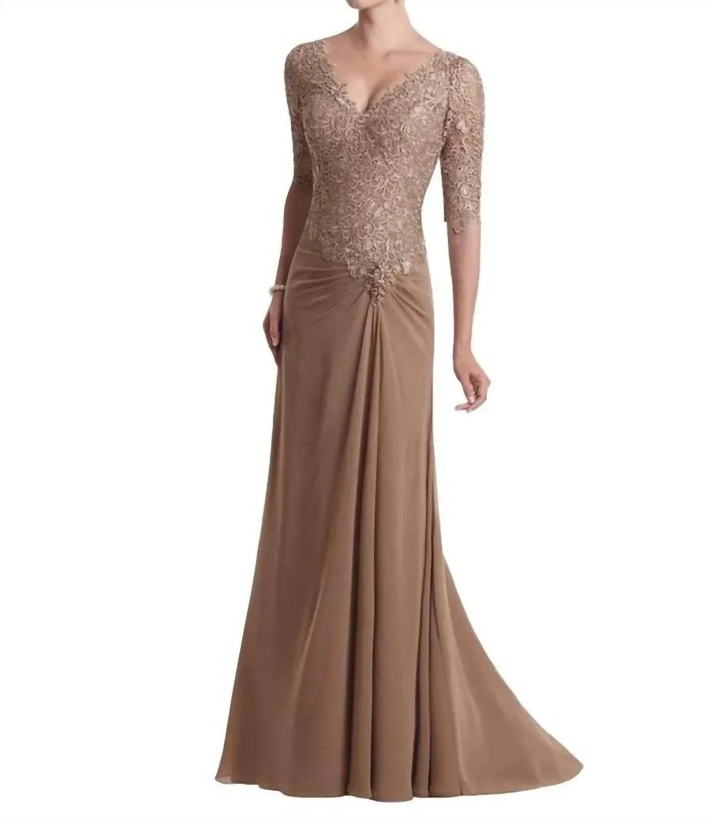 Light Coffee Brocade Top Floor Length Gown