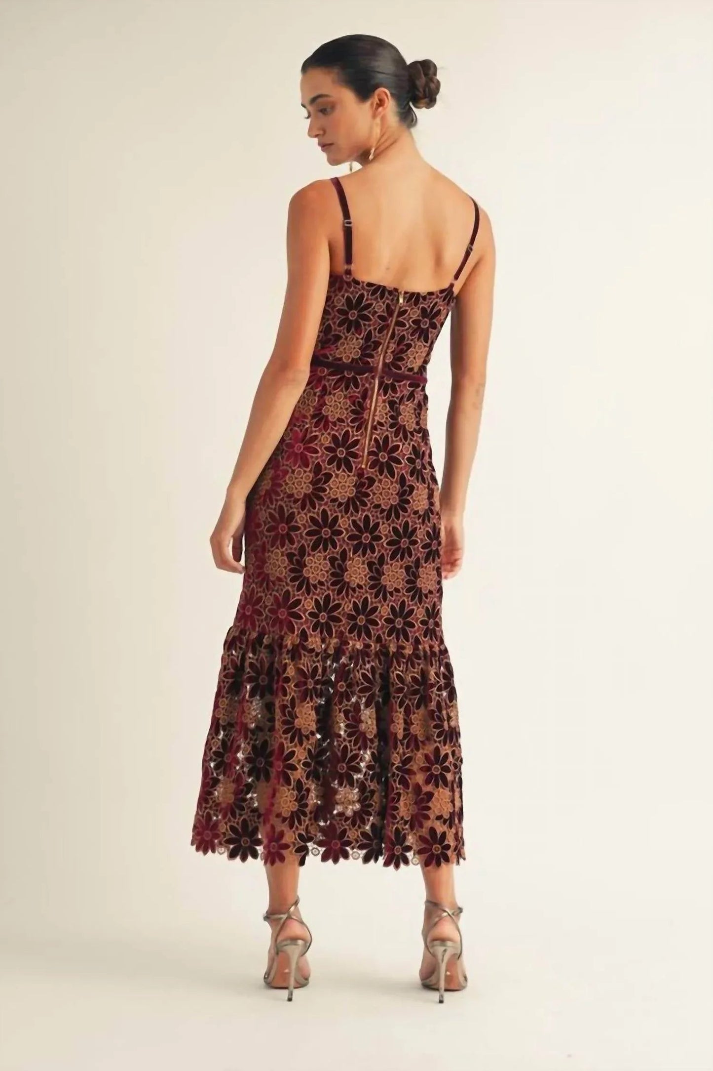 Vera Samt-Midi-Kleid mit Blumenmuster