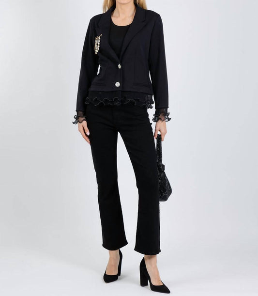 Crop Jacket With Pearl & Brooch