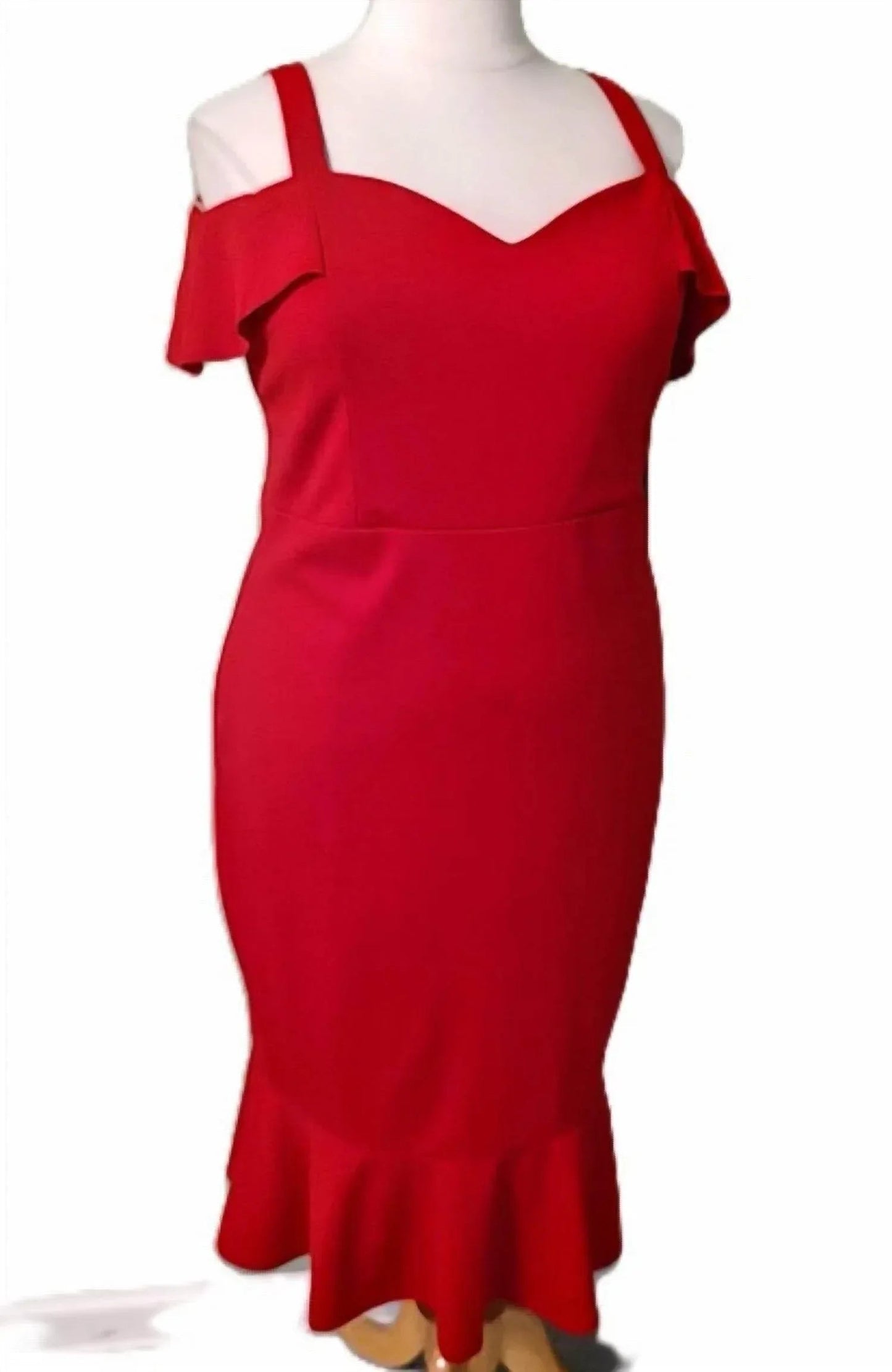 Cocktail-Midikleid mit Cold-Shoulder- und Rüschensaum