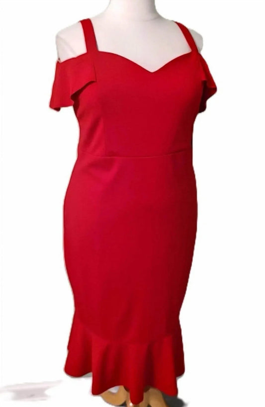 Cold Shoulder Ruffle Bottom Cocktail Party Midi Dress