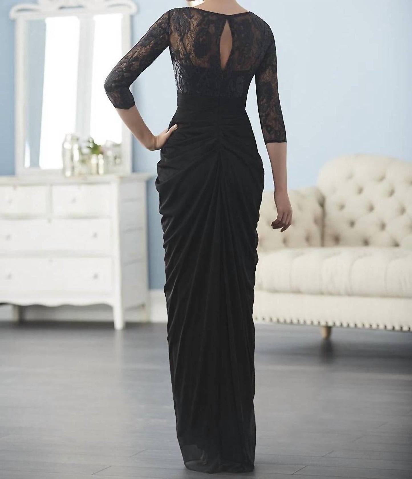 Illusion Bateau Pleated Sheath Dress