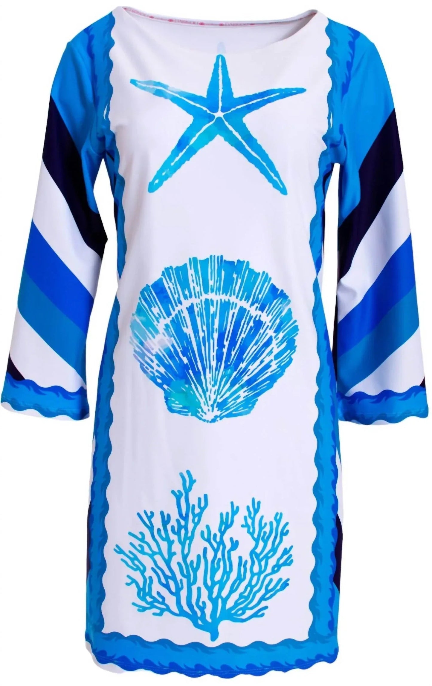 Sea Life with Border Stripe Blue Resort Dress