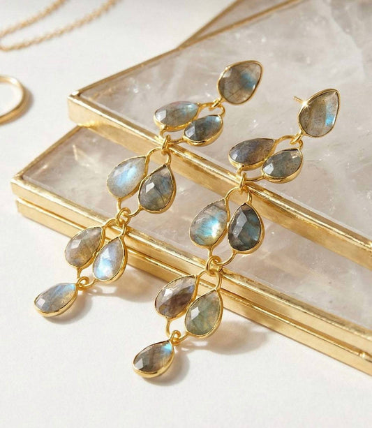 Women's Feather Drop Gemstone Earrings