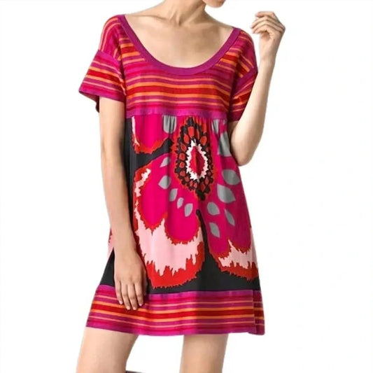 Floral Striped Knit Jersey Mini Dress