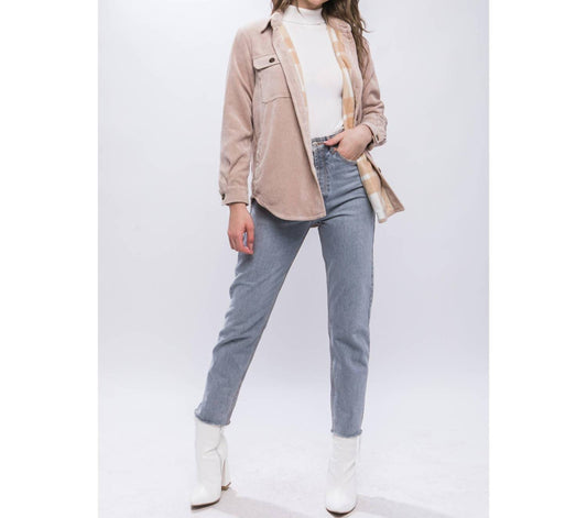 Bonfire Heart Corduroy Shacket with Cozy Plaid Lining