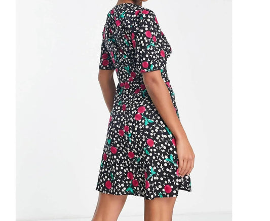 Cherry Short Sleeve Button Front Mini Dress