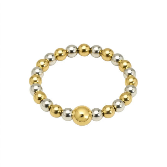 Damen Klassischer 2-farbiger, elastischer Ring mit 2mm Perlen