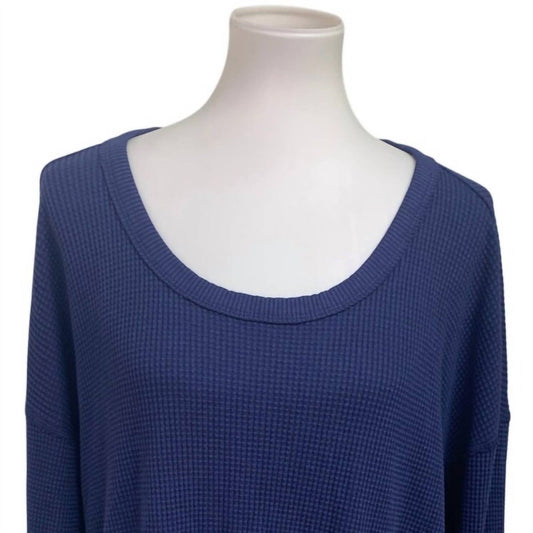 Women's Cotton Scoop Neck Long Sleeve Waffled Top