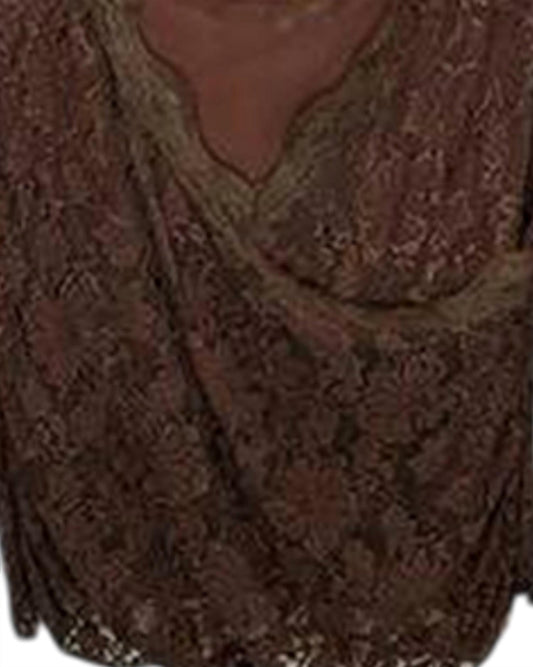 Women Floral Lace Wrap Blouse