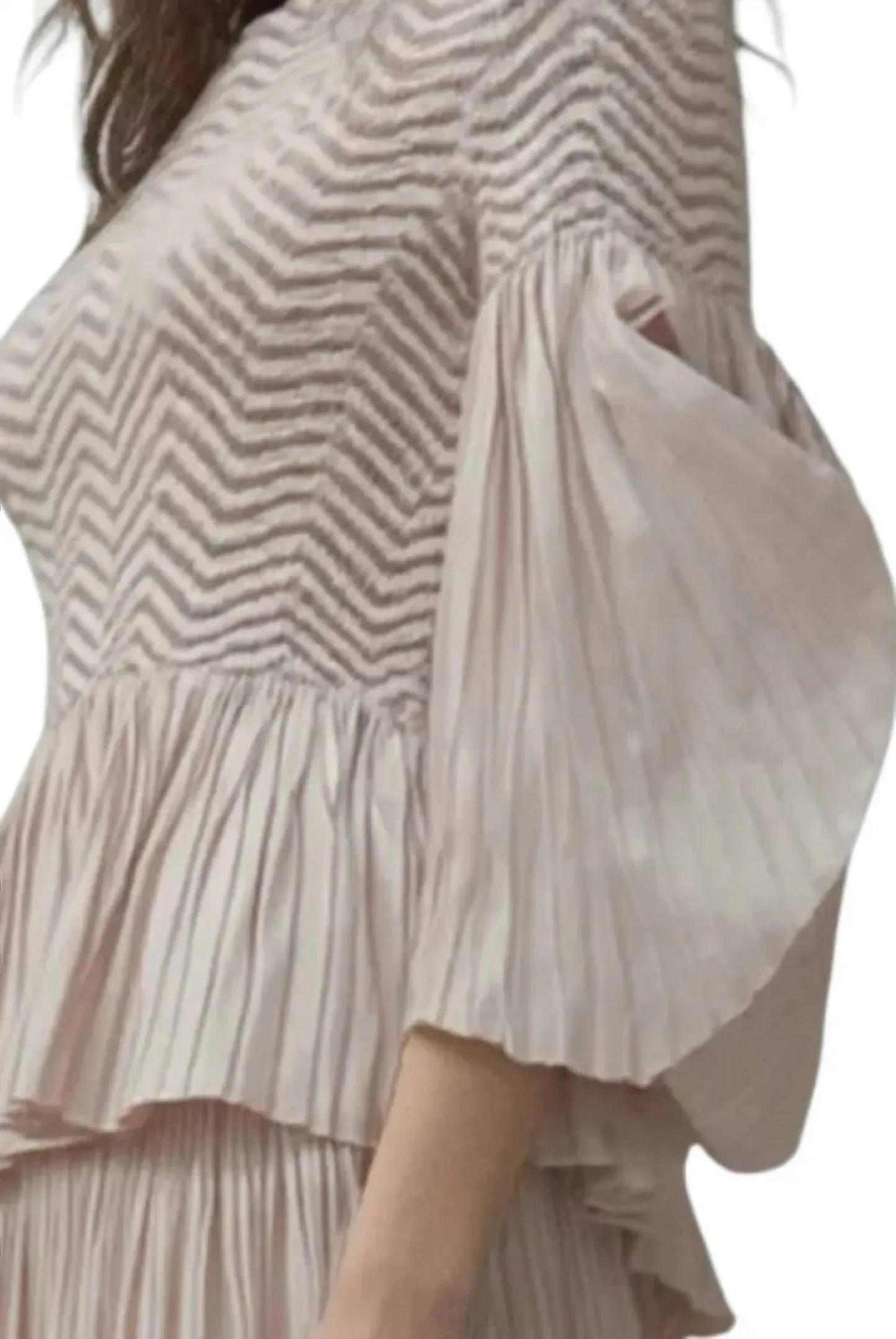 Pleating Blouse Top With Tuck Sleeve