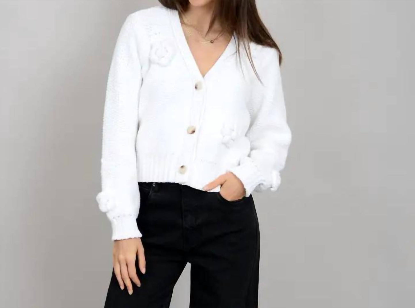 Lysandra Langarm-V-Ausschnitt-Cardi-Top