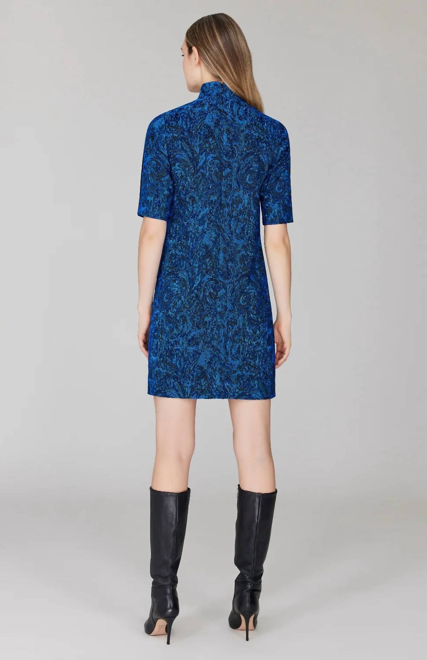 Paisley-Stretch-Jacquard-Rollkragen-Etuikleid