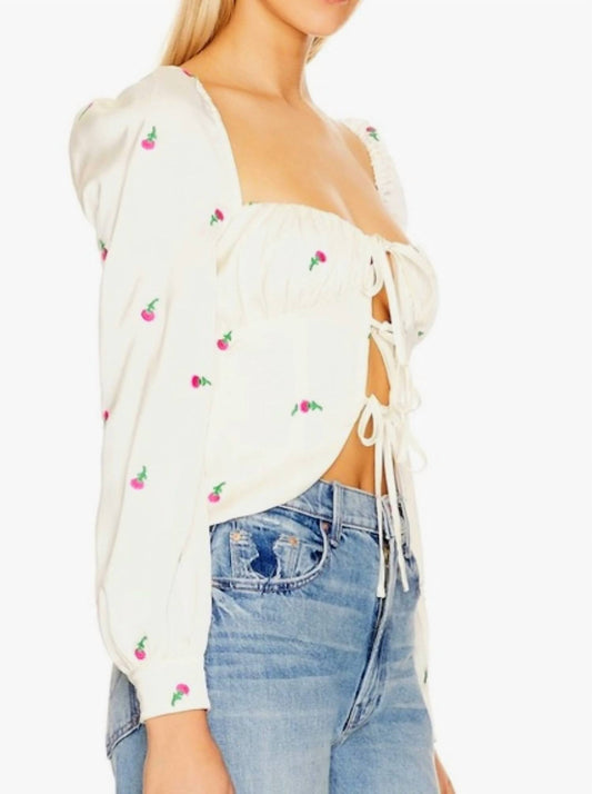 Front Tie Subtle Puff Sleeves Top