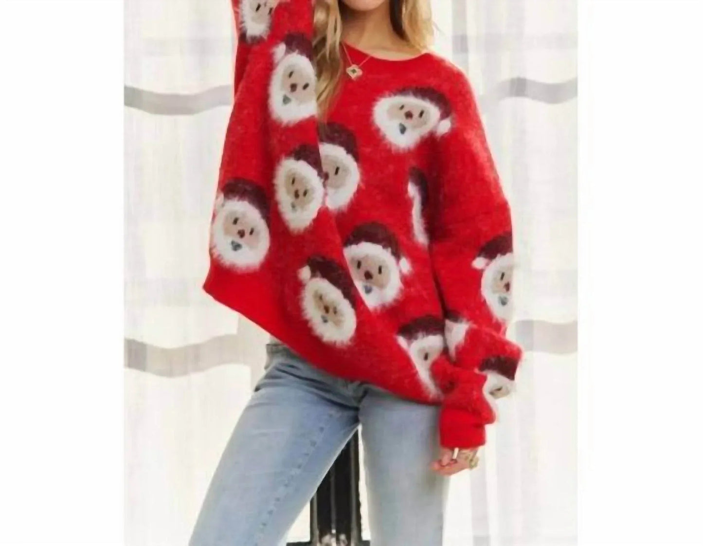 Weihnachtsmann-Plüschpullover mit langen Ärmeln