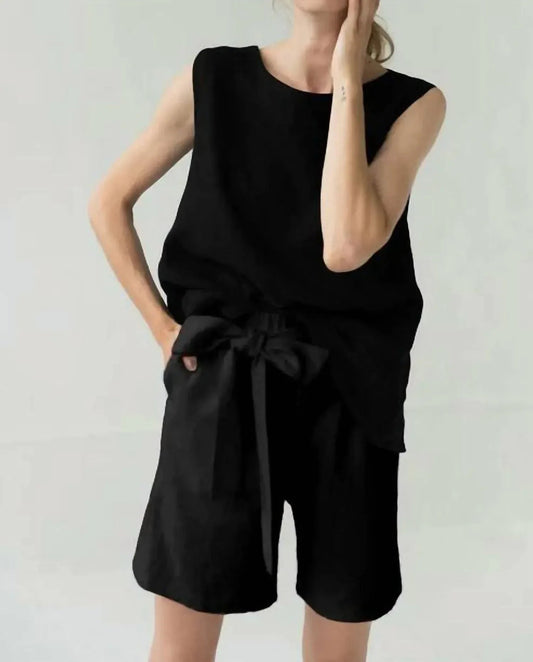 High-Waist-Leinen-Shorts