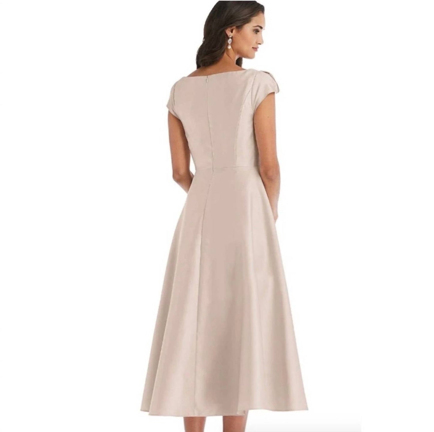 Satin-Twill A-Linien Midi-Kleid mit Kappenärmeln