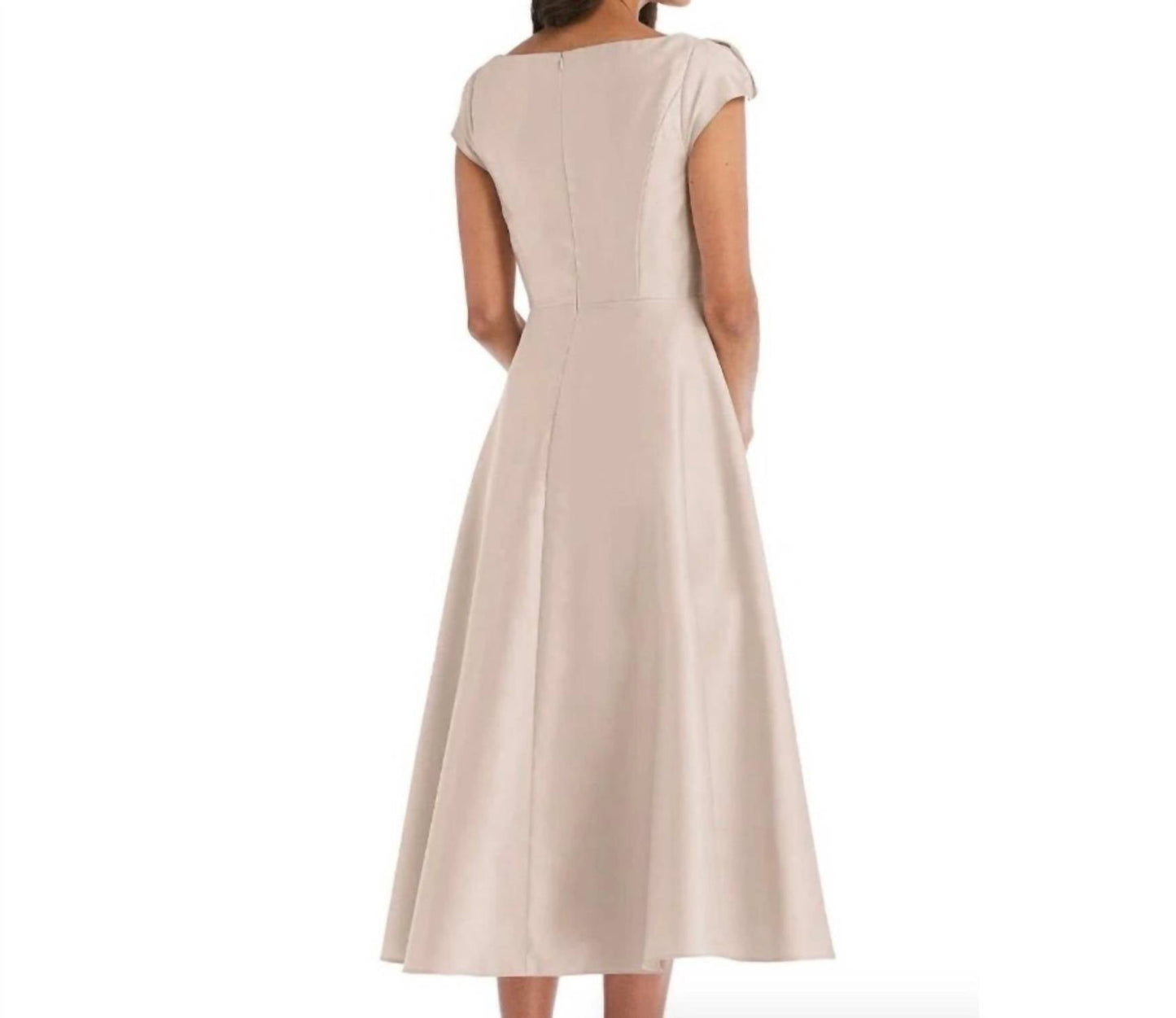 Satin-Twill A-Linien Midi-Kleid mit Kappenärmeln