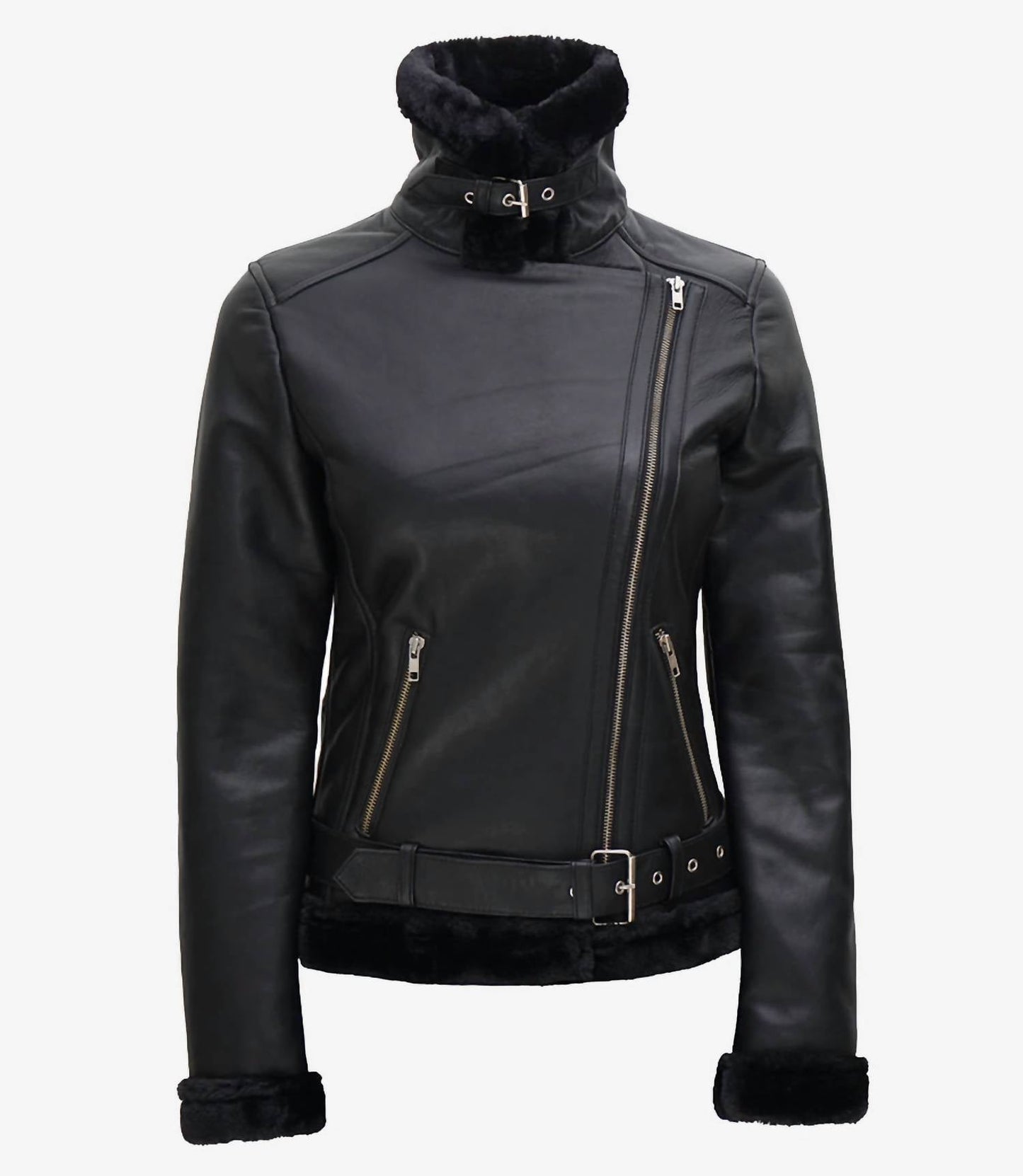 Asymmetrische Shearling-Lederjacke