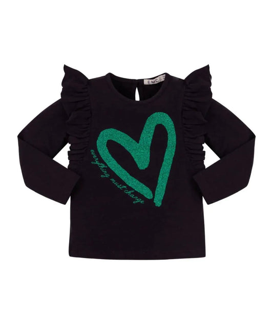 Langärmeliges Glitzer-Grafik-T-Shirt für Mädchen