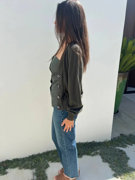 Button Down Olive Bustier Top