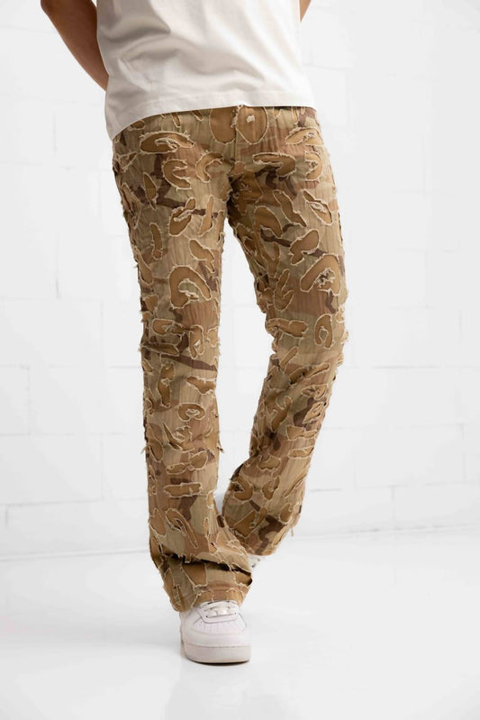 Franco Camo Shredded Denim Flare Jeans