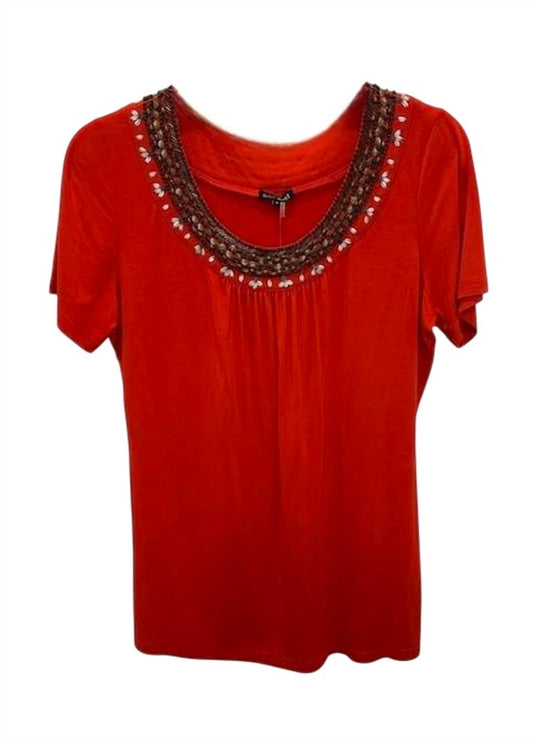 Damen Kurzarm T-Shirt mit Perlenstickerei