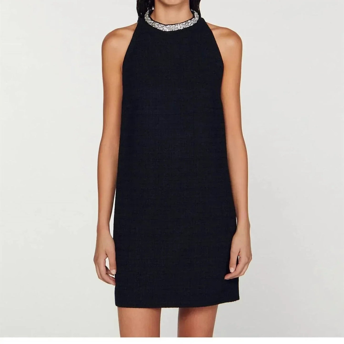 Ärmelloses Mini-Baumwollkleid mit verziertem Kragen